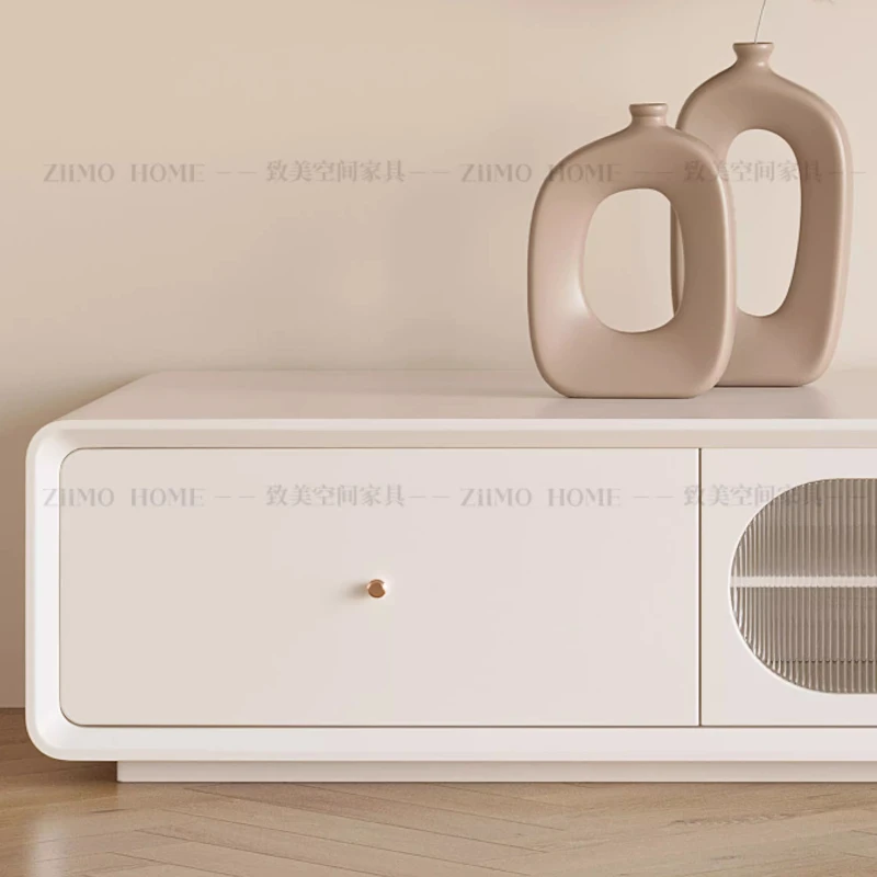 غرفة المعيشة الحديثة حامل تلفاز زجاجي تصميم بسيط أبيض حامل تلفاز خزانة أرضية أدراج Stojaki Telewizyjne أثاث المنزل #4