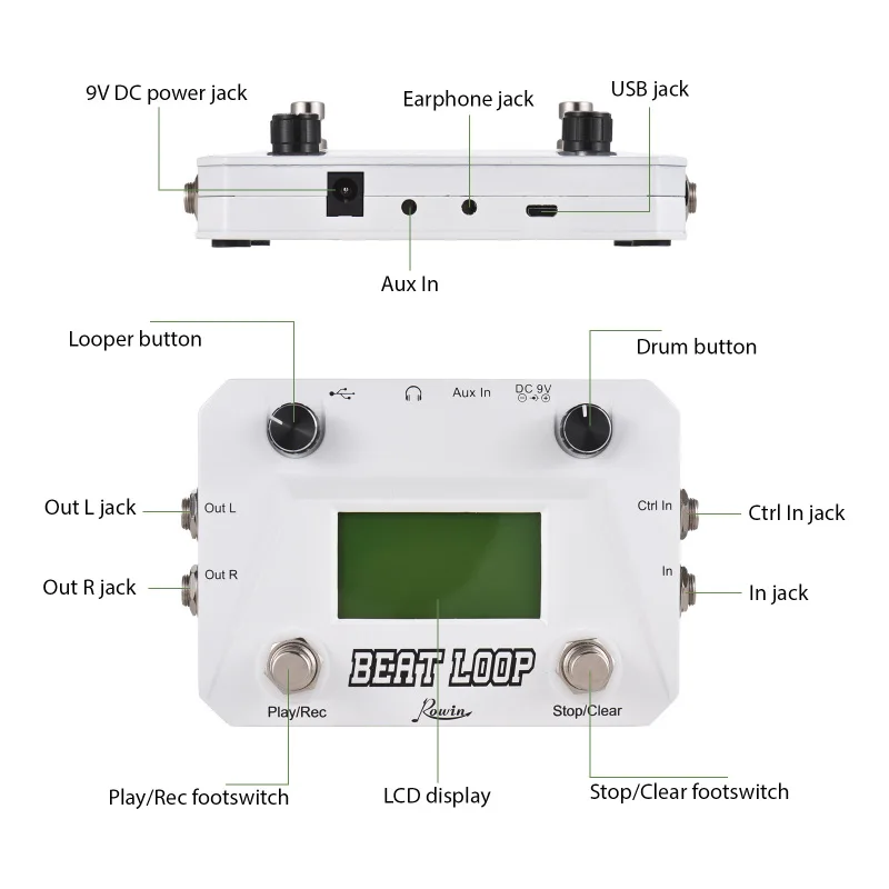 Rowin Drum Machine Recording Effector 40 Drum Rhythm LCD Backlight Display Electric Guitar Drum Machine Pedal Guitar Accessories