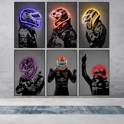 Modern Cool Wall Art Neon Motorcycle Helmet Simple HD Canvas Poster Prints Home Bedroom Living Room Decor Gift