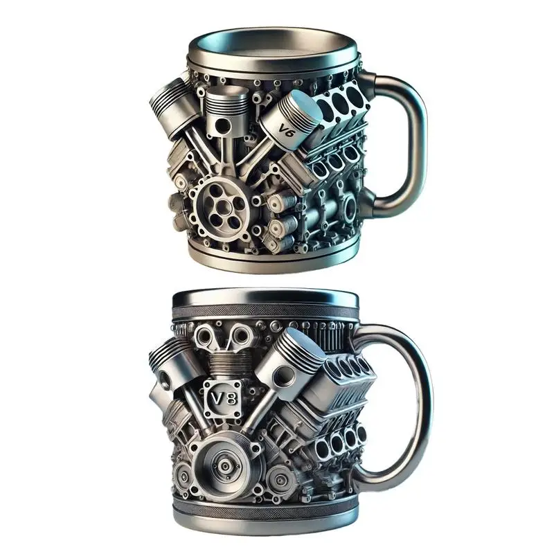 

1pcs Creative V8/V6 Engine Design Resin And Stainless Steel Cup Double Insulation Reusable Coffee Mug Home Decor Supplies