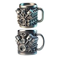 1pcs Creative V8/V6 Engine Design Resin And Stainless Steel Cup Double Insulation Reusable Coffee Mug Home Decor Supplies