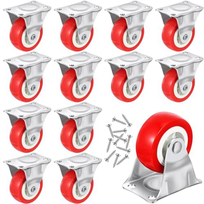 

12Pc Casters Wheels Rigid Non Swivel Fixed Castor Wheels With Metal Top Plate For Furniture,Small Appliances With Screws Durable