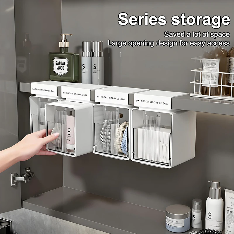 

NEW Transparent Bathroom Cotton Stick Makeup Cotton Bathroom Pull-Out Storage Drawer Style Storage Box Under The Mirror Cabinet