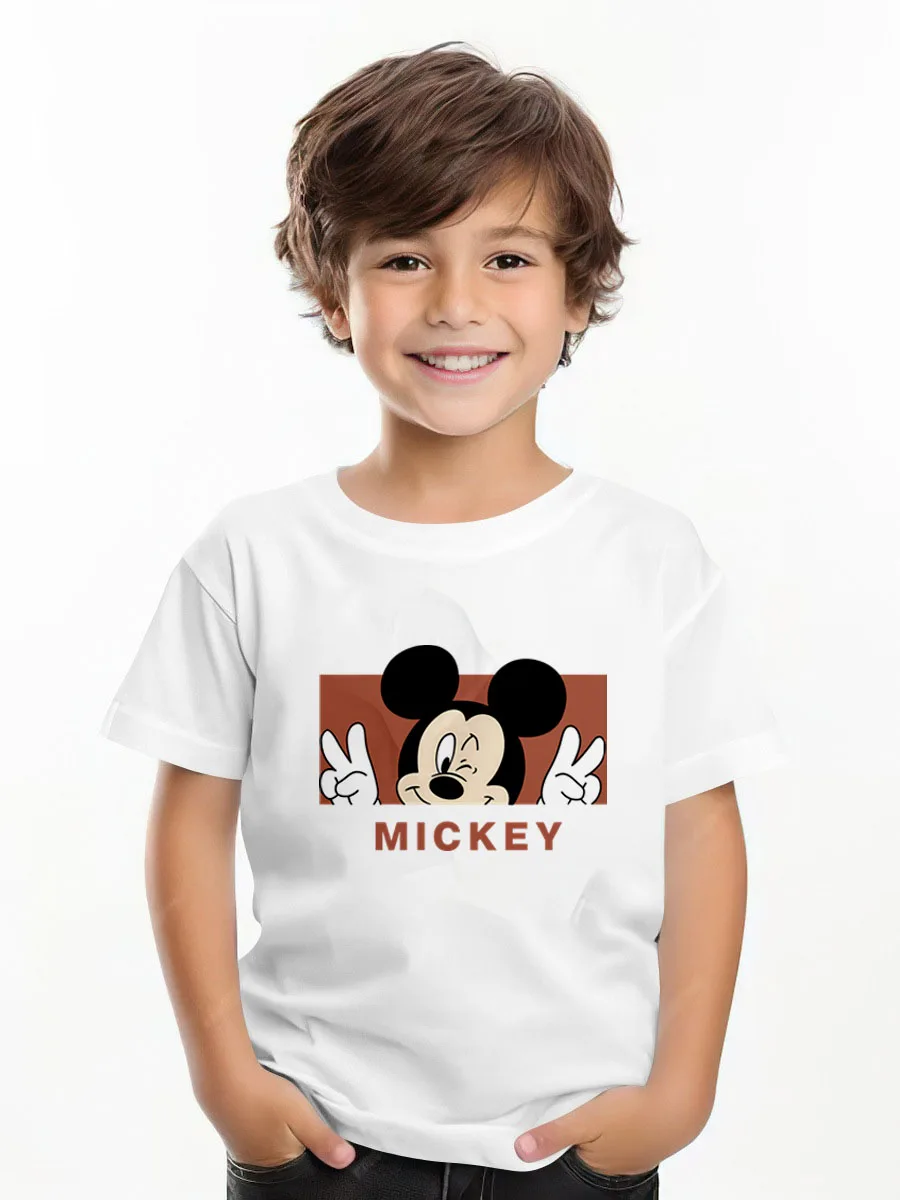 

3T-7Y Summer Mickey T-shirt Kids Clothing Loose Fashion Disney Cartoon Tees Tops Short-sleeved Children's Wear Casual Tshirts