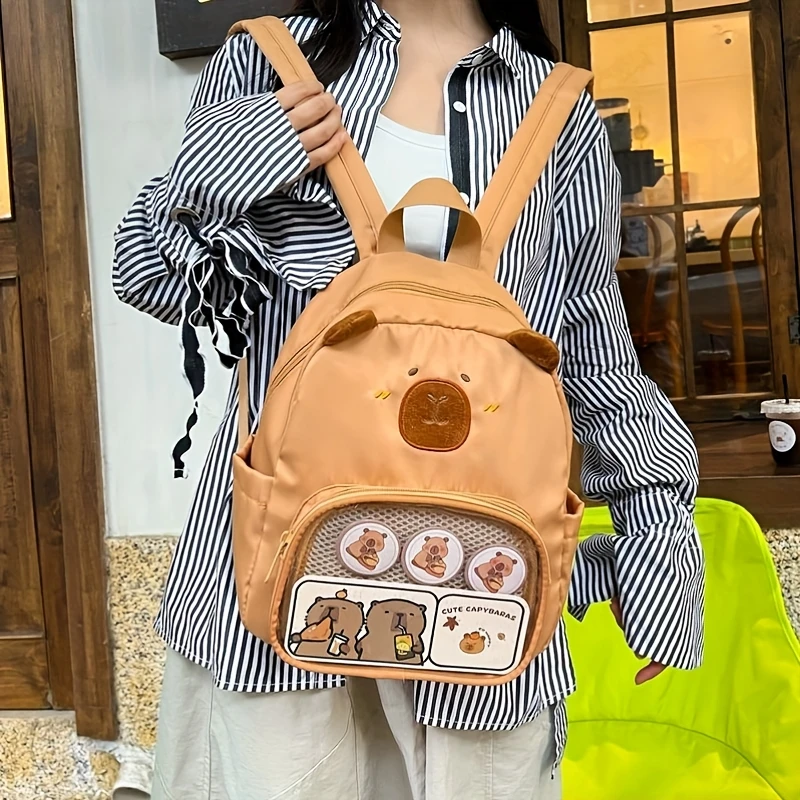 حقيبة ظهر كابيبارا اللطيفة للنساء - محفظة مدمجة للكلية، حقيبة ظهر لطيفة، حقيبة طالب جامعية، تصميم كرتوني، #4