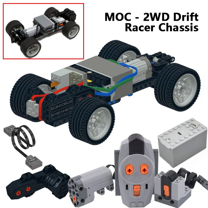 Technical 2WD Drift Racer Chassis Powered by RC Race Buggy Motor MOC Building Blocks Bricks DIY Educational Toys Gifts Children