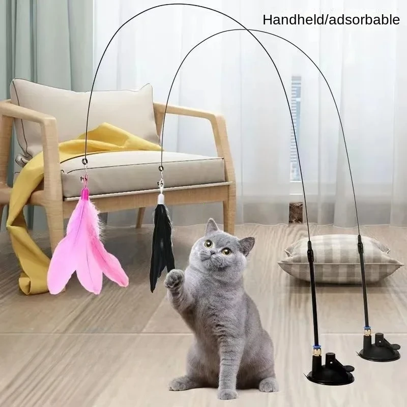 1Pc Cat Teaser Stick Interactive Toy Feather Teaser Stick Wand Pet Feather Refill Replacement Catcher Product For Cat Exercise