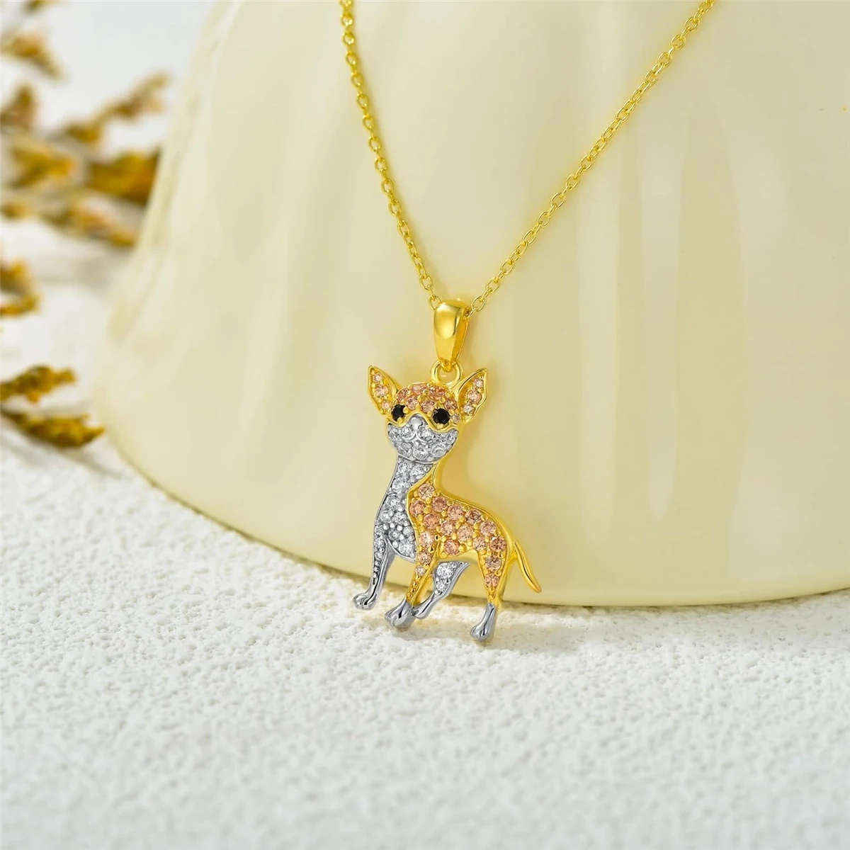 Creative Cute Golden Chihuahua Pendant Necklace for Women Exquisite Pet Puppy Jewelry Accessories Dog Lovers Holiday Gifts