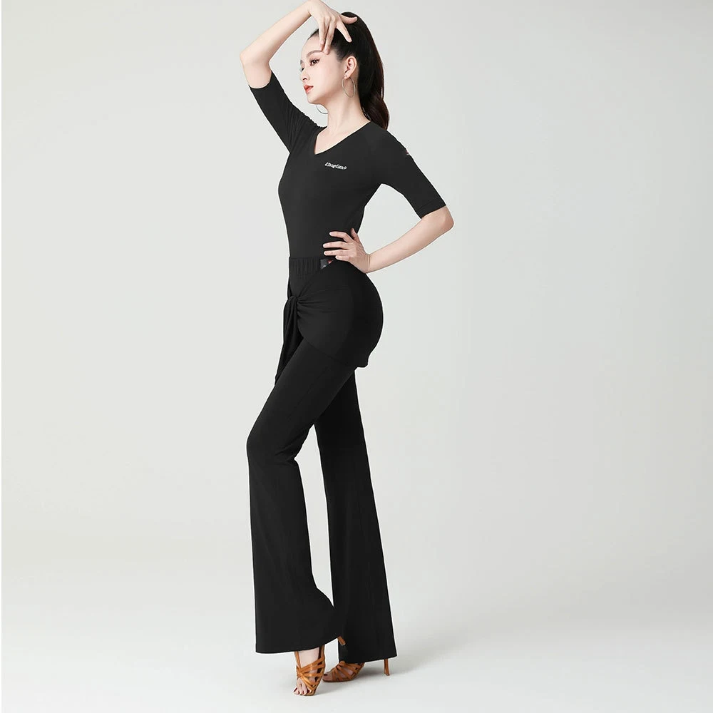 Adults Latin Dance Practice Pants Trumpet Modern Dancing Pants Women'S Black Ballroom Dance Trousers Stage Training Wear DW10950