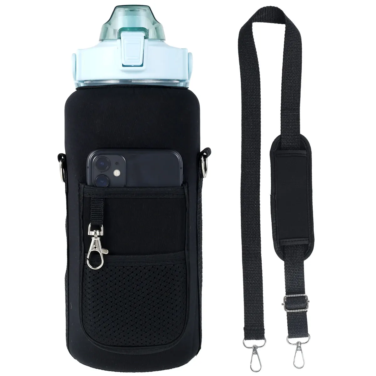 2L Water Bottle Sleeve, Waterproof Water Bottle Cover Insulated Neoprene Fabric Bottle Sleeve with Shoulder Strap (no Bottle)