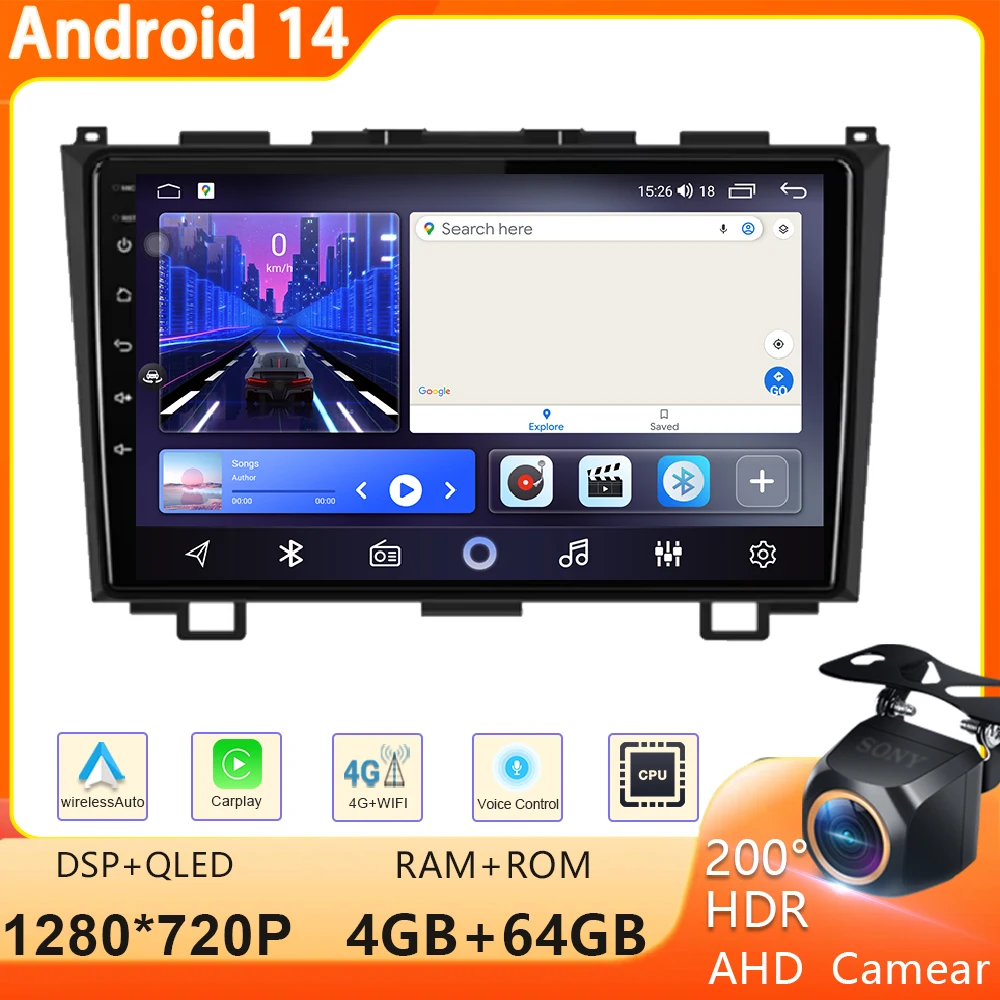 Android 14 Carplay Car Radio For Honda CR-V 3 RE CRV 2007-2011 Multimedia Video Player　2 Din Navigation GPS DVD Head Unit