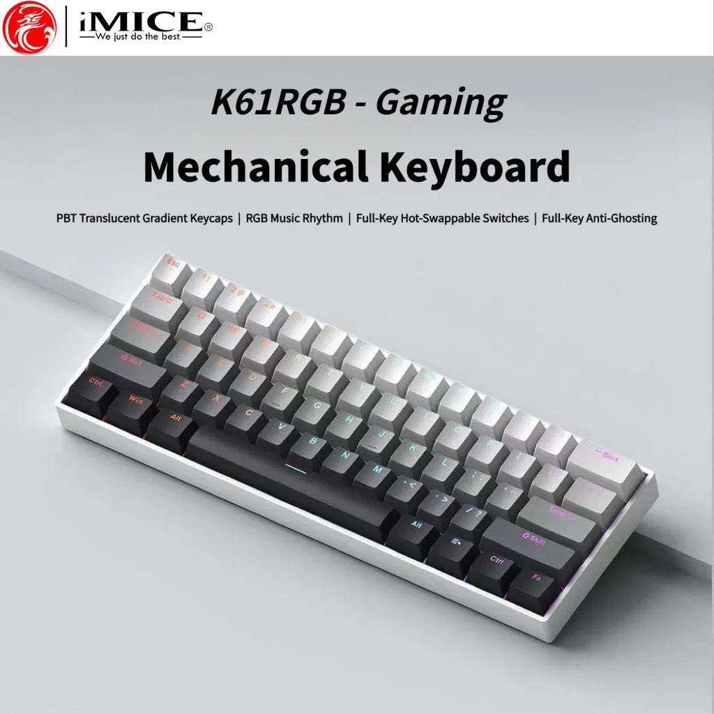 IMICE Waterproof Hot Swappable Wired Mechanical Gaming Keyboard RGB Backlit Ergonomice Keyboard For PC Computer Laptop Tablet