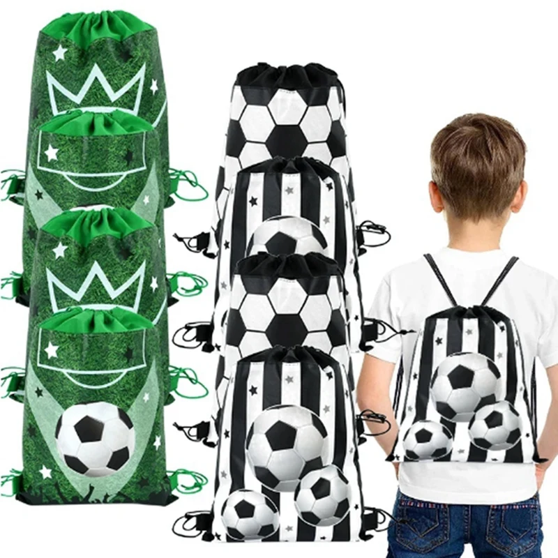 12Pcs Football Party Favors Drawstring Bags Soccer Ball Gift Goodie Bag Kids Sports Theme Party Decoration Supplies B-A73M