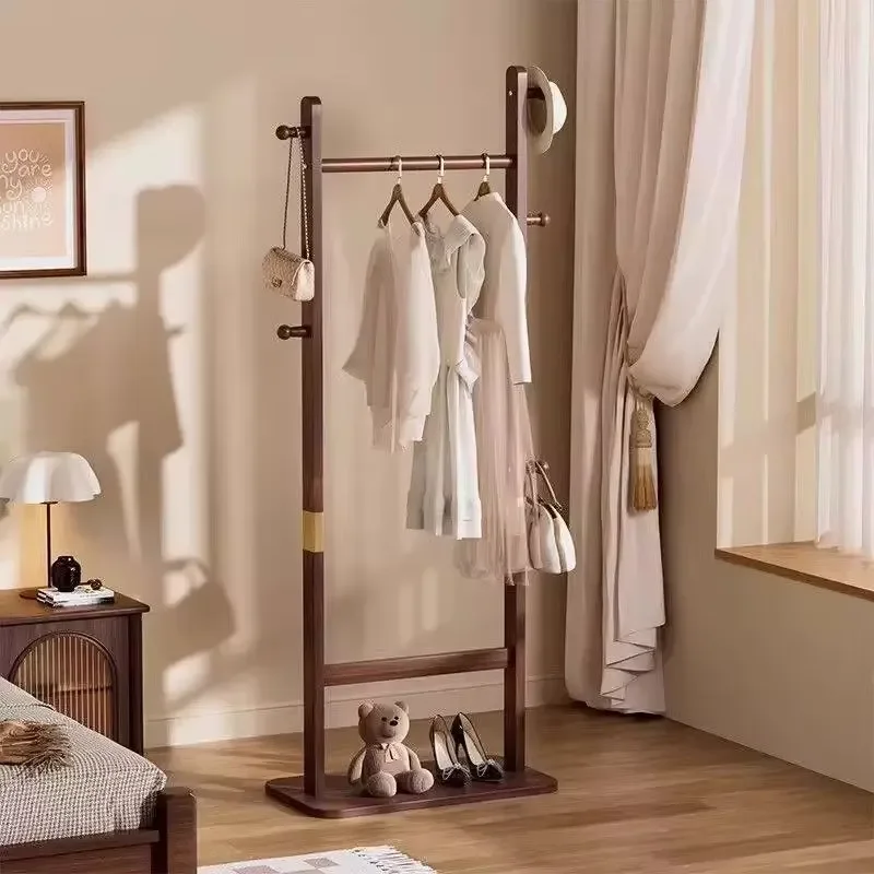 Modern wooden storage rack, freestanding hanger with hat and bag hooks, bedroom entrance storage rack