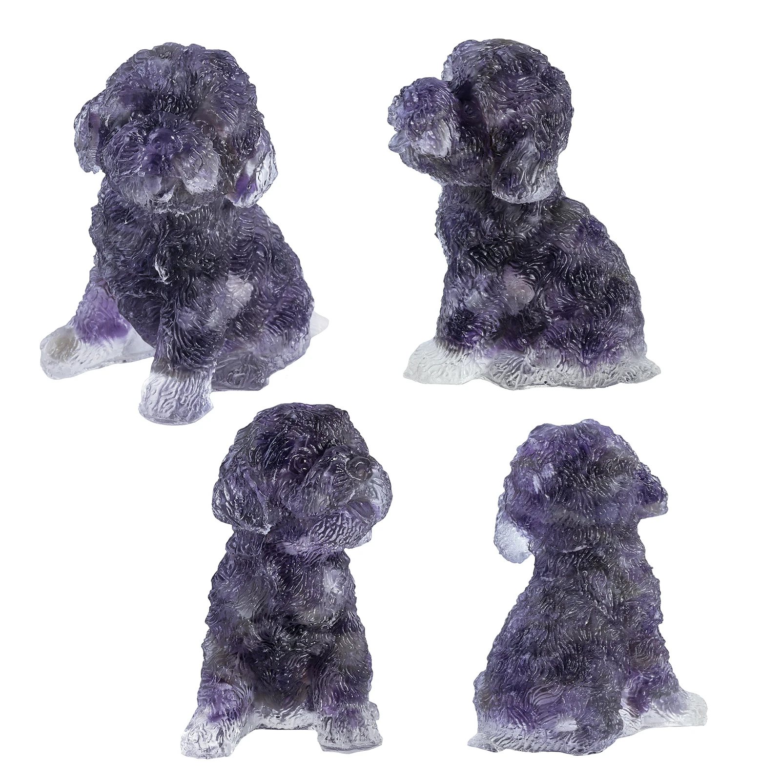 Natural Tumbled Chips Stone Resin Poodle Dog Statue Crystal Puppy Animal Figurine For Home Decoration Office Desktop Ornaments