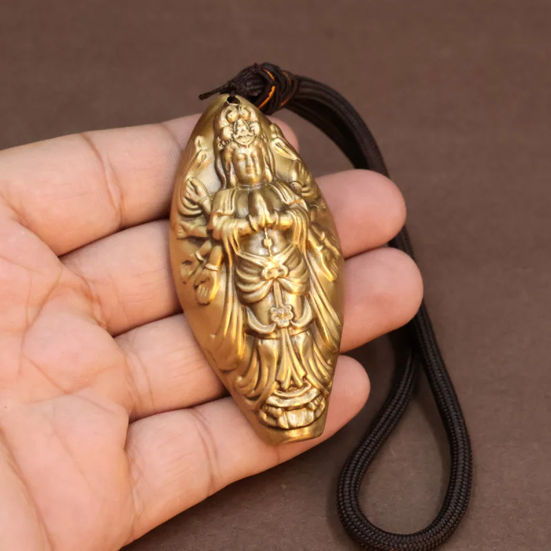 Brass Thousand-Hand Guanyin Handheld Piece Handmade Rope Car Living Room Bedroom Health Pendant Guardian Rat