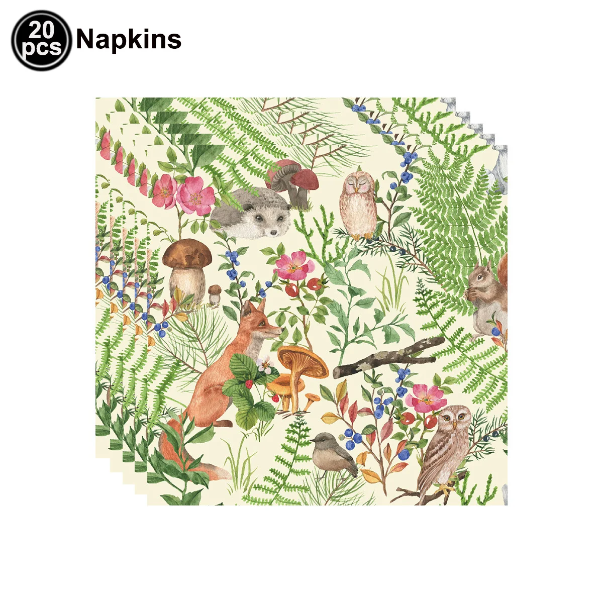Woodland Wild One Animal Tableware Set Paper Plates Cups Napkins Fox Mushroom Balloon Forest First Birthday Party Decorations view 5