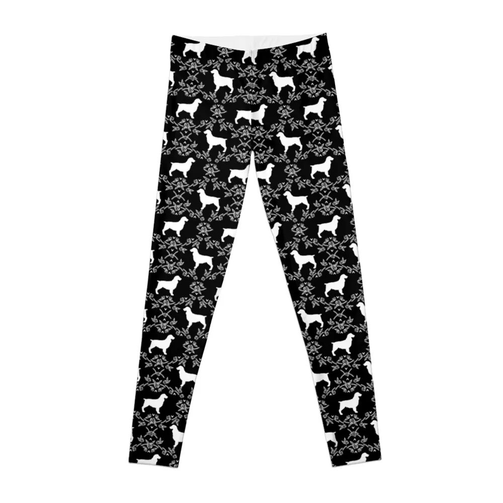 

Boykin Spaniel silhouette floral dog breed pet pattern silhouettes of dogs Leggings gym womans Womens Leggings