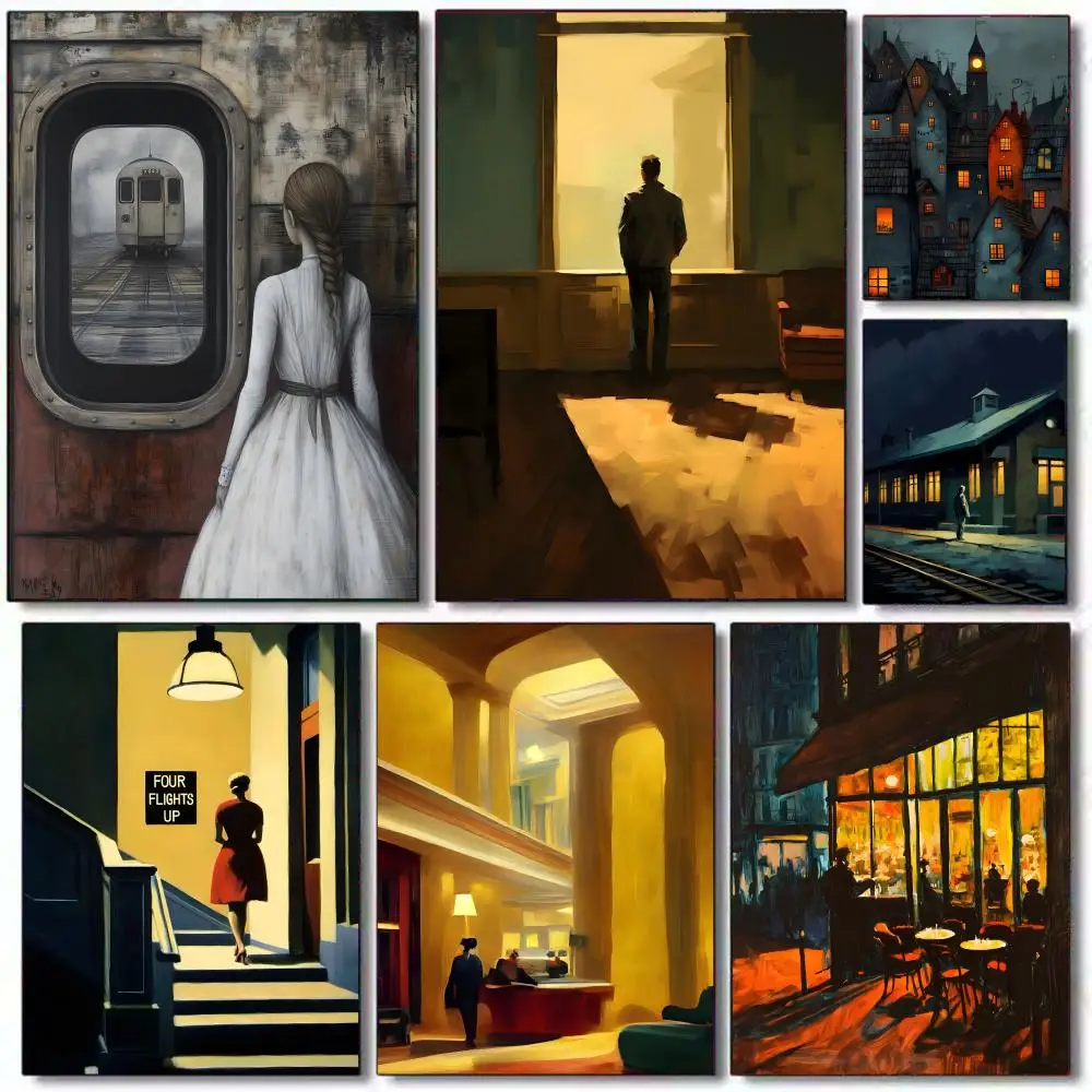1PC--Modern Art E-Edward Hopper Painting Calligraphy Premium Waterproof Canvas Poster Wall Art for Living Room Coffee Home De
