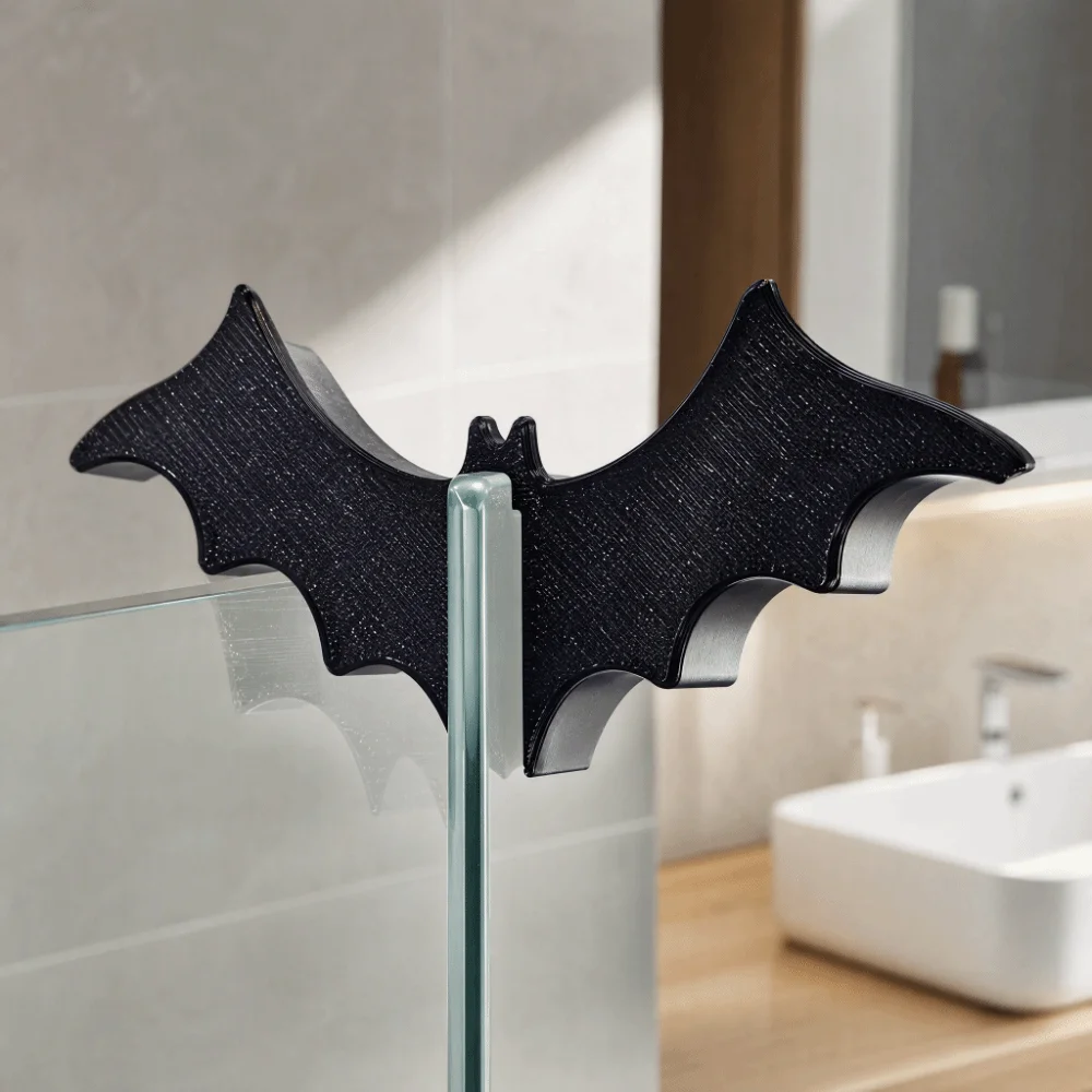 Creative 3D Print Halloween Bat Bathroom Hook No-Drill Space Saving Bathing Towel Hanger Black Hanging Shower Door Hook Bathroom