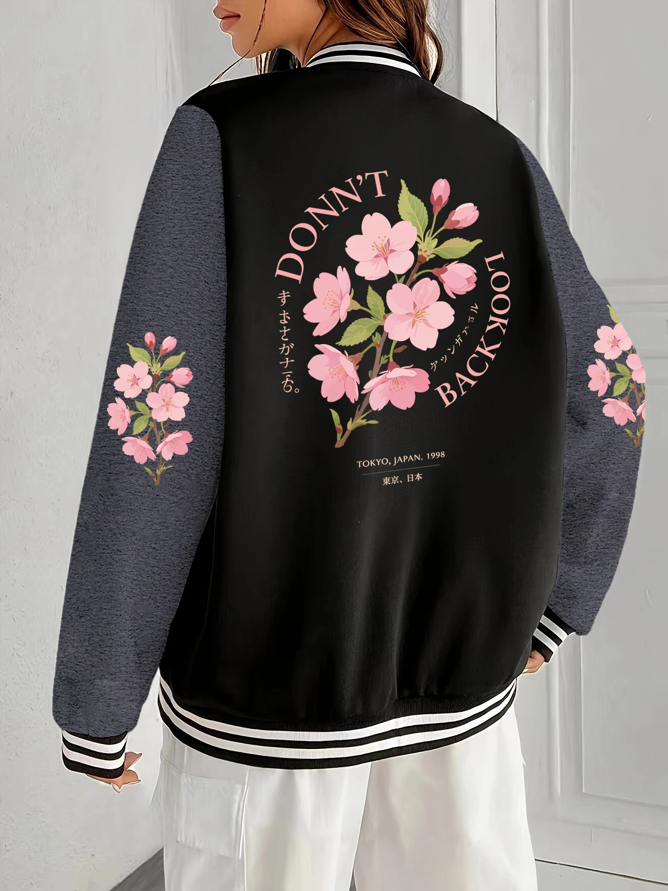 Kijk niet terug Tokyo bloemenprint jassen dames sport warme jas losse hiphop streetwear basic vintage honkbaluniform