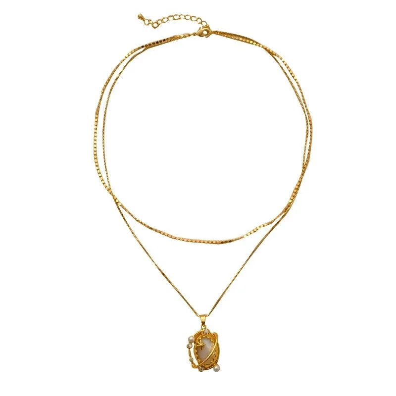 Fashionable personality 9999 24K real gold eternal star necklace high-end design French clavicle necklace