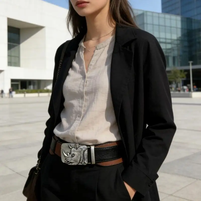 

31BF Пряжка для ремня в виде носорога из цинкового сплава Зажимная застежка на пояс в стиле вестерн