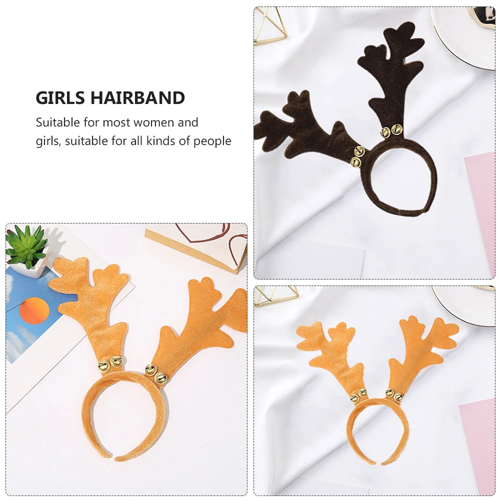 

2pcs Antler Shaped Hair Hoop For Women Christmas Party Hairband Adorable Bow Decorative Headdress High Quality Comfortable