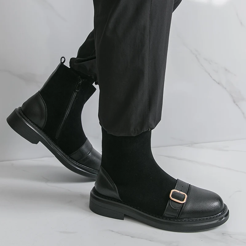 Туфли, кожаные, мужские туфли на липучке, с круглой головкой, дышащие, деловые, повседневные, формальные, из воловьей кожи, для среднего и пожилого возраста, папина ш