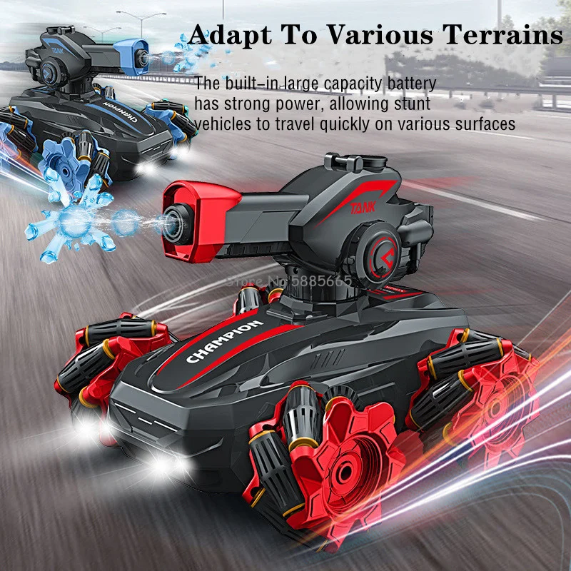 Watch Sensing Water Bomb Launch Stunt Remote Control Tank 2.4G Spray 360 ° High-Speed Rotating Omnidirectional Drive RC Tank Toy