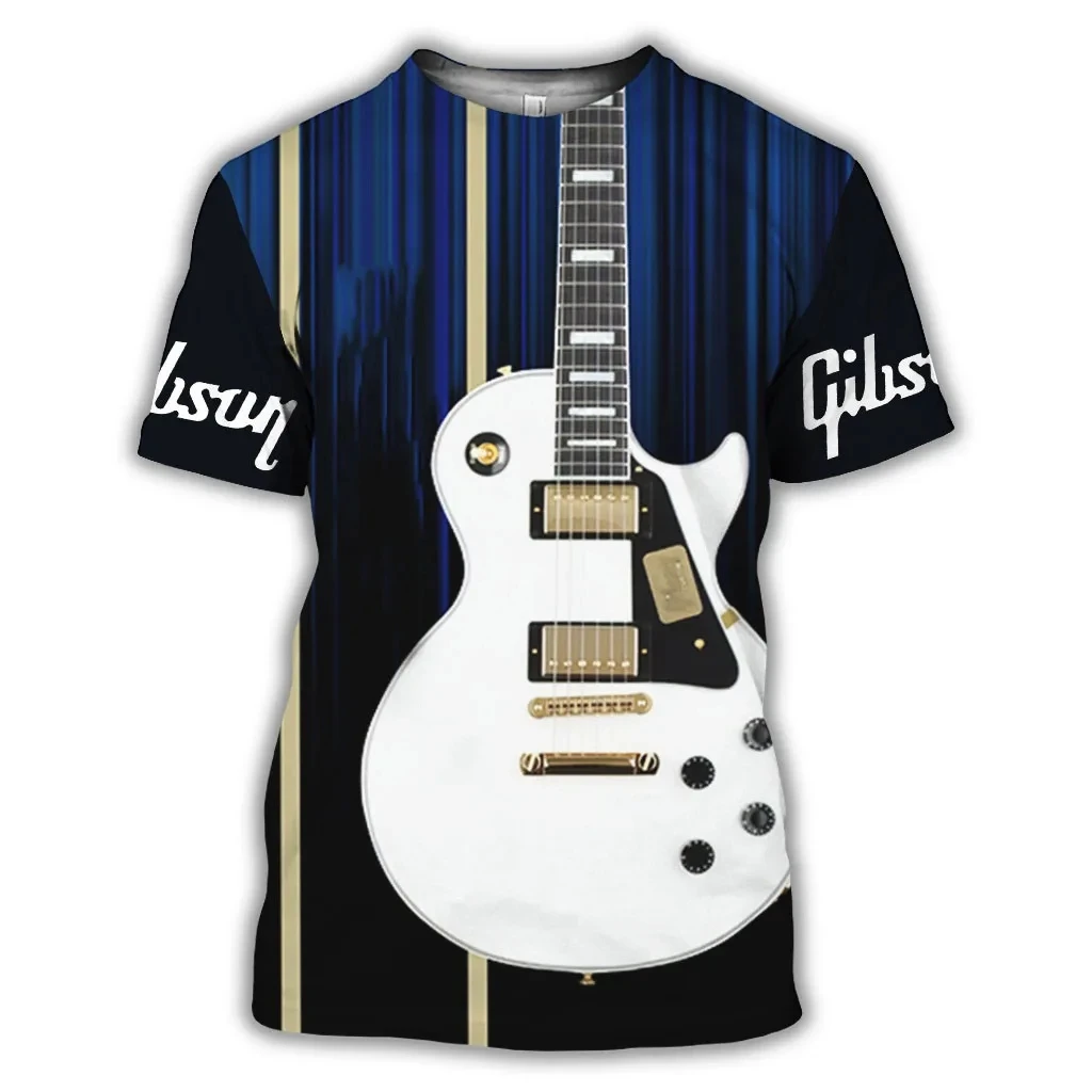Jazz Men\'s Printed T-shirt Saxe Guitar Clarinet Classic Music Fashion Short Sleeve Hip Hop Short Sleeve Round Neck Loose Top