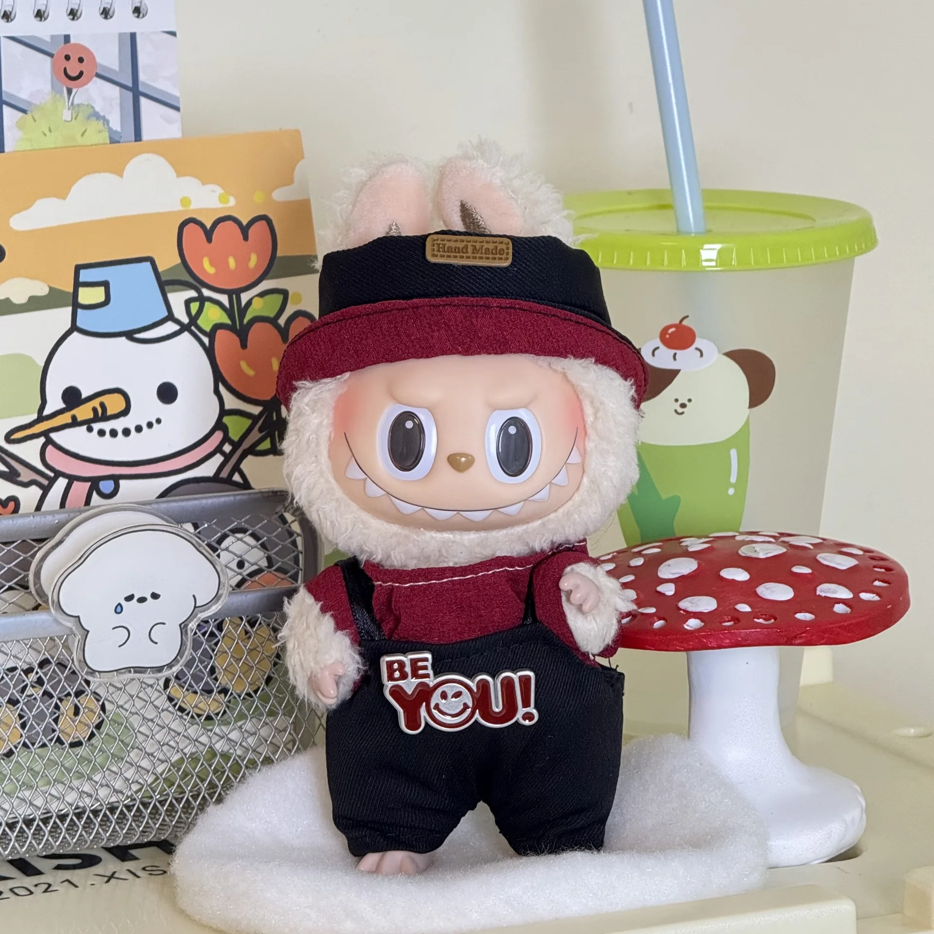 17 cm schattige mini pluche poppenkleding outfit accessoires aankleden poppen kleding DIY Kid Gift broek hoed sets voor geschenken