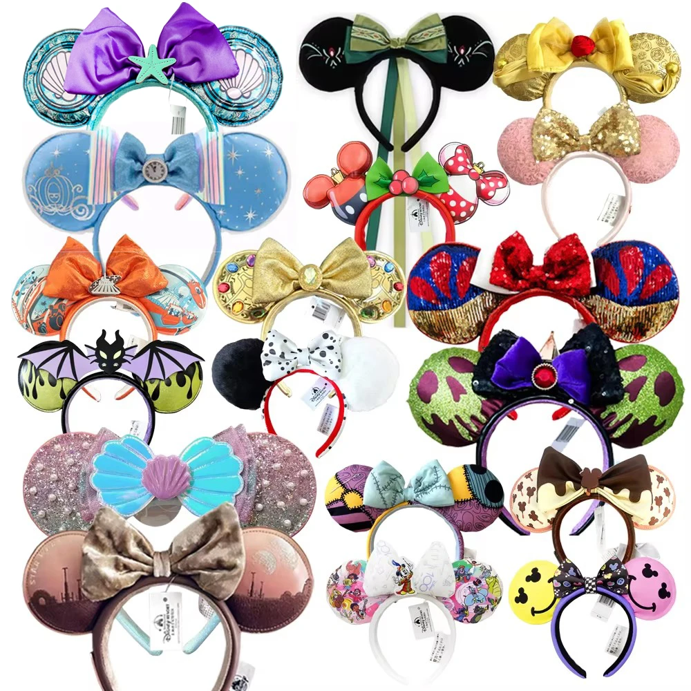 Disney Princess Mickey Mouse Headband Minnie Ear Rapunzel Snow White Sequin Bow Hair Hoop Gift Girl Accessories Christmas Gift - view 4