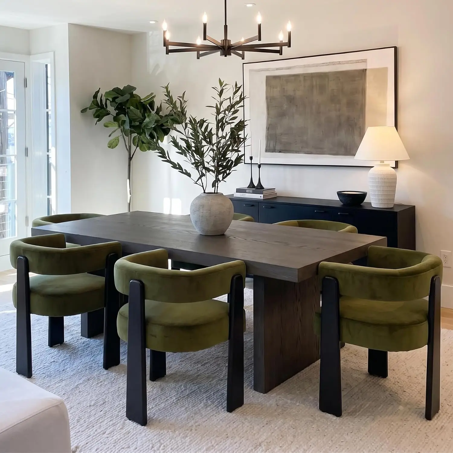 Modern Dining Chairs Set of 6, Upholstered Velvet Barrel Accent Chairs with Backrest & Arms, Wide and Thicker Padded Kitchen