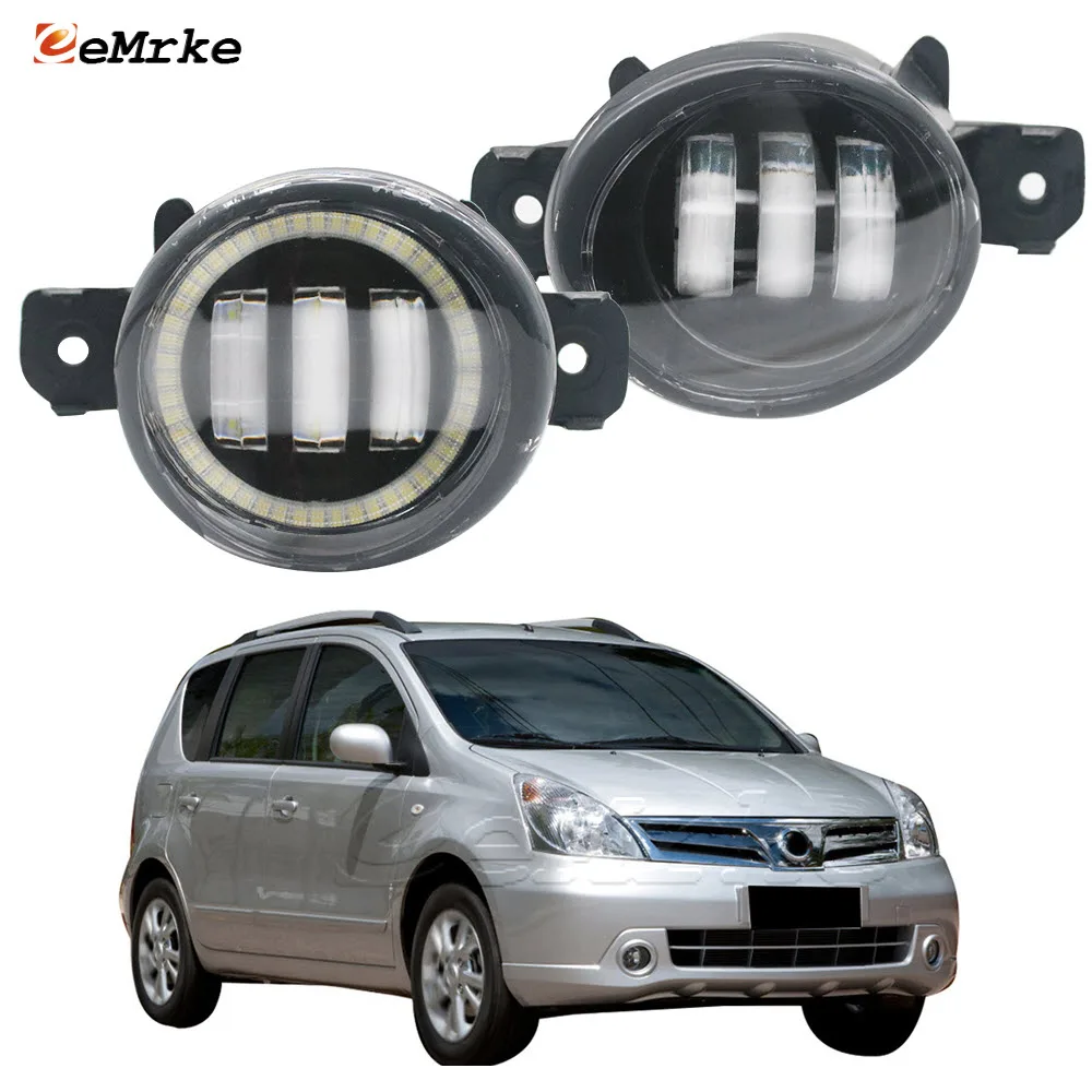 EEMRKE LED Fog Lights Driving Assembly + Car PTF Front Bumper Angel Eyes DRL Ring Halo for Nissan Livina L10 L11 2006-2018