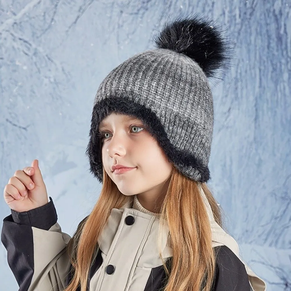 Soft Multicolor Knitted Hat Warm Fleece Lining Knitted Bucket Hat Thicken Windproof Earflap Hat Boy