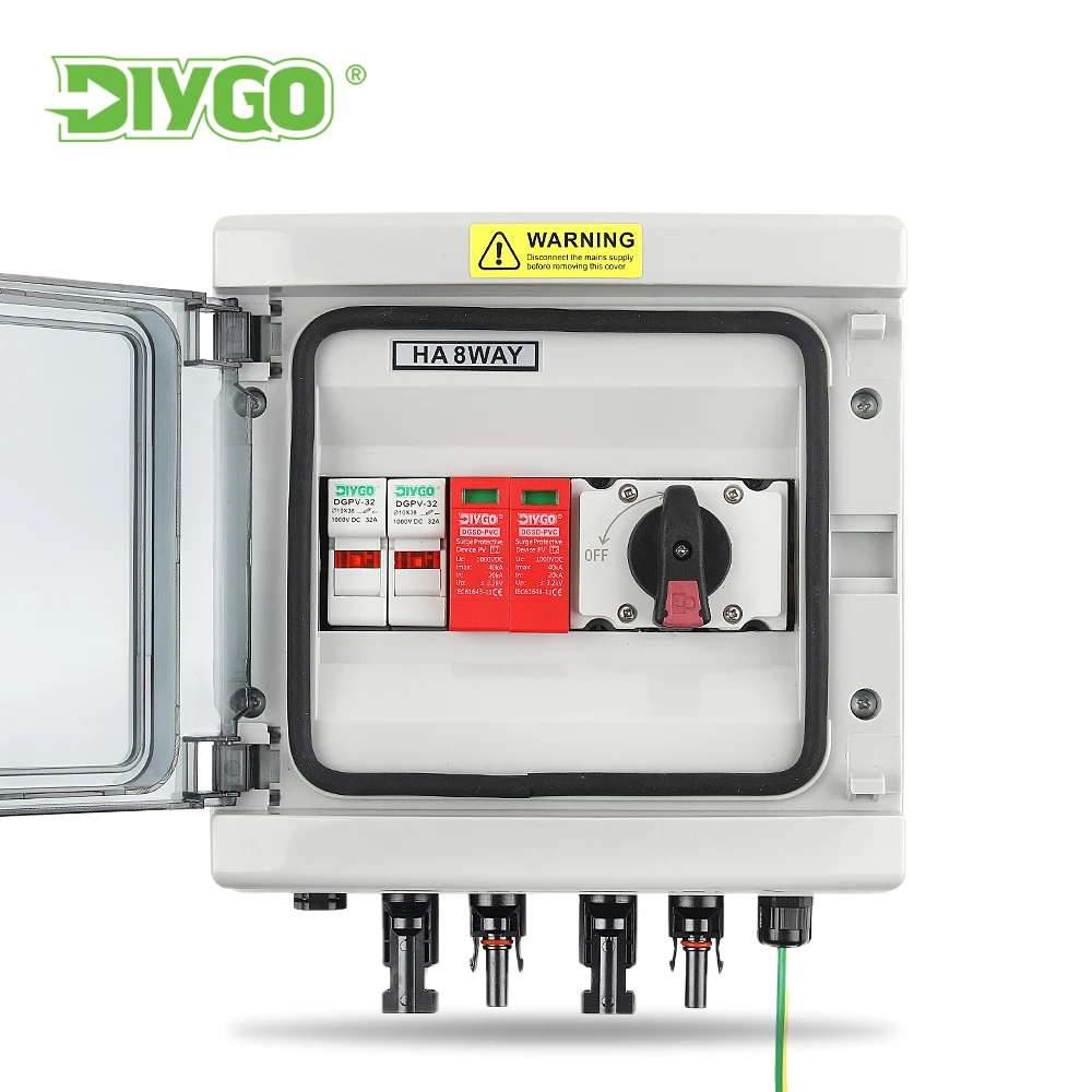 

DC 1000V 1 Input 1 Output Solar Photovoltaic PV Combiner Box With Surge Lightning Protection DC Fuse MCB SPD Waterproof Box IP65