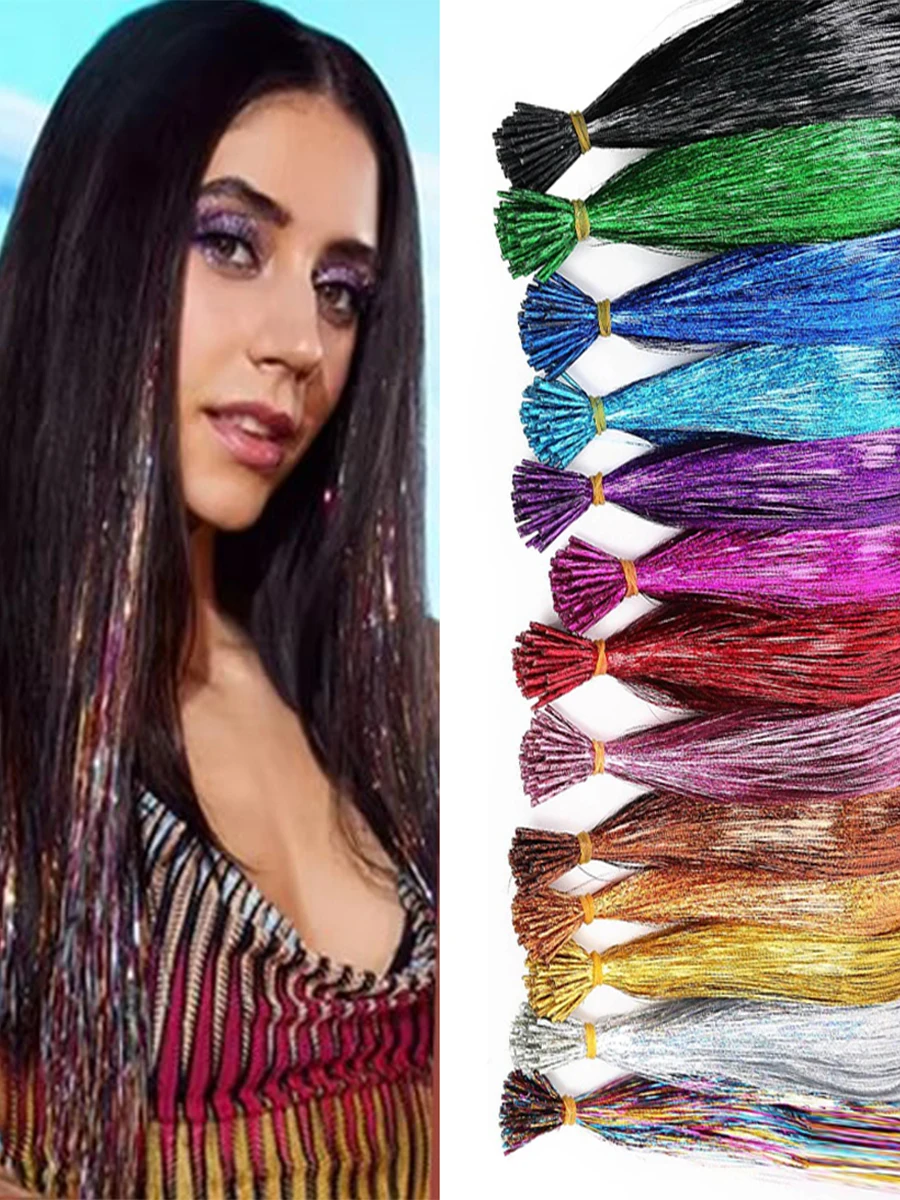 50 stks/pak I Tip Klatergoud Hair Extensions Glitter Klatergoud Haar Synthetische Fee Haarstukjes Dazzle Haaraccessoires Voor Vrouwen Party - afbeelding 2