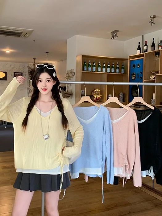 

Женская футболка больших размеров с V-образным вырезом, свободного кроя, с цветовыми блоками, весна-лето, новый дизайн, универсальная, с высокой талией, короткий рукав