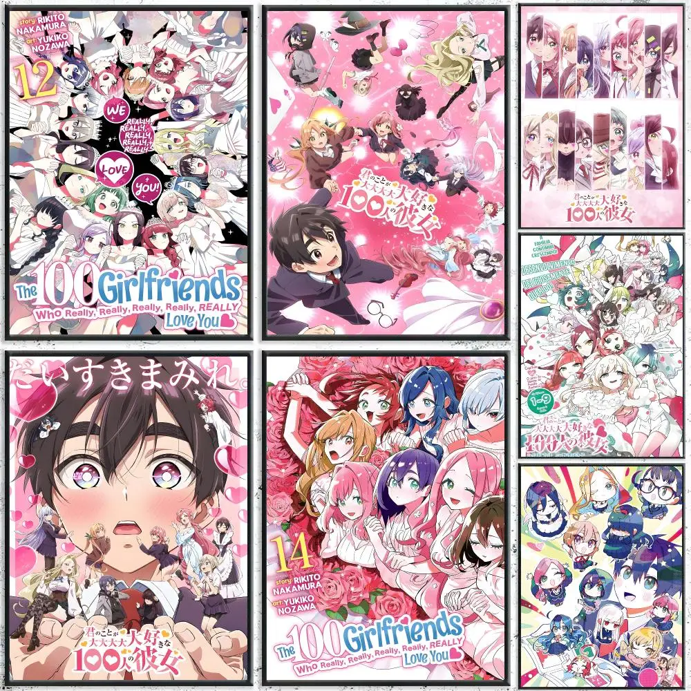 Anime The 100 Girlfriends Poster Self-Adhesive Waterproof Wall Stickers, Coffee Bar Home Wall Decor