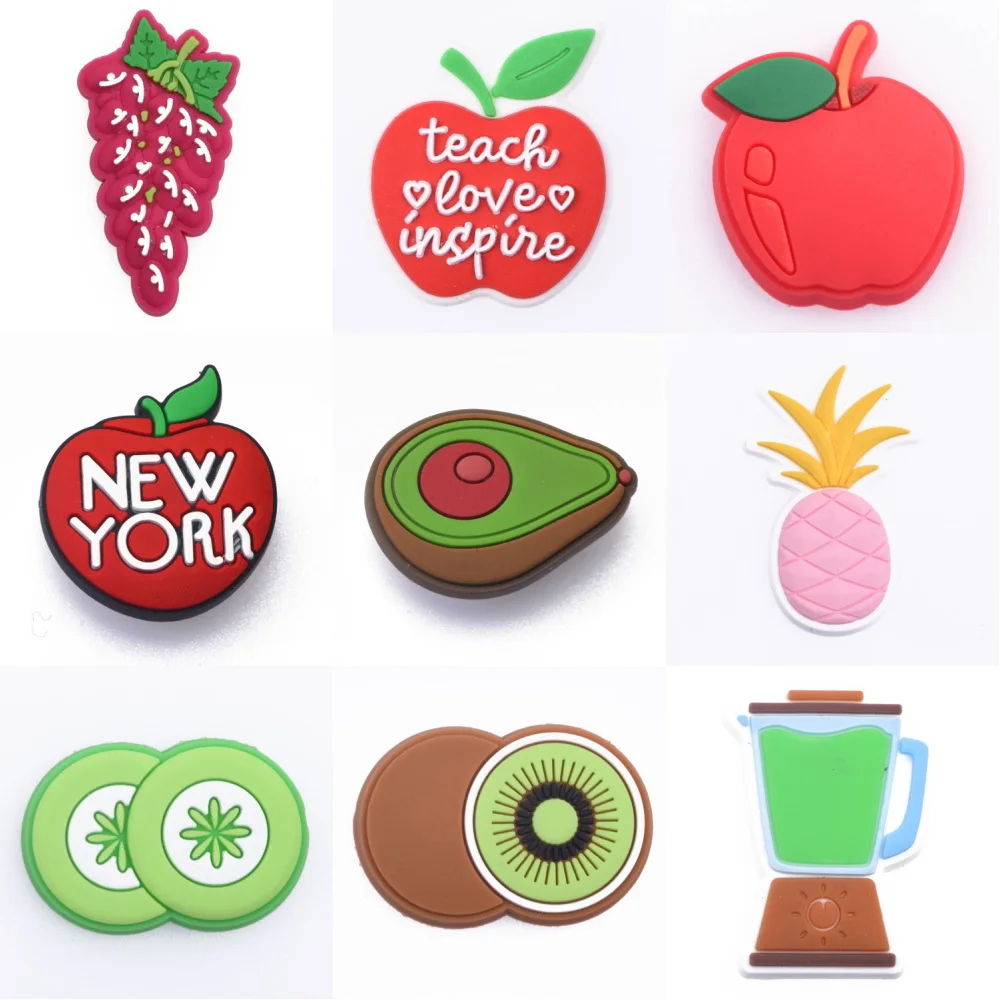 Estilo Pop Fruit Shoe Decoração Charms, Encanto De Traço Dos Desenhos Animados, Maçãs Vermelhas, Morango Rosa, Melancia, Favor De Festa