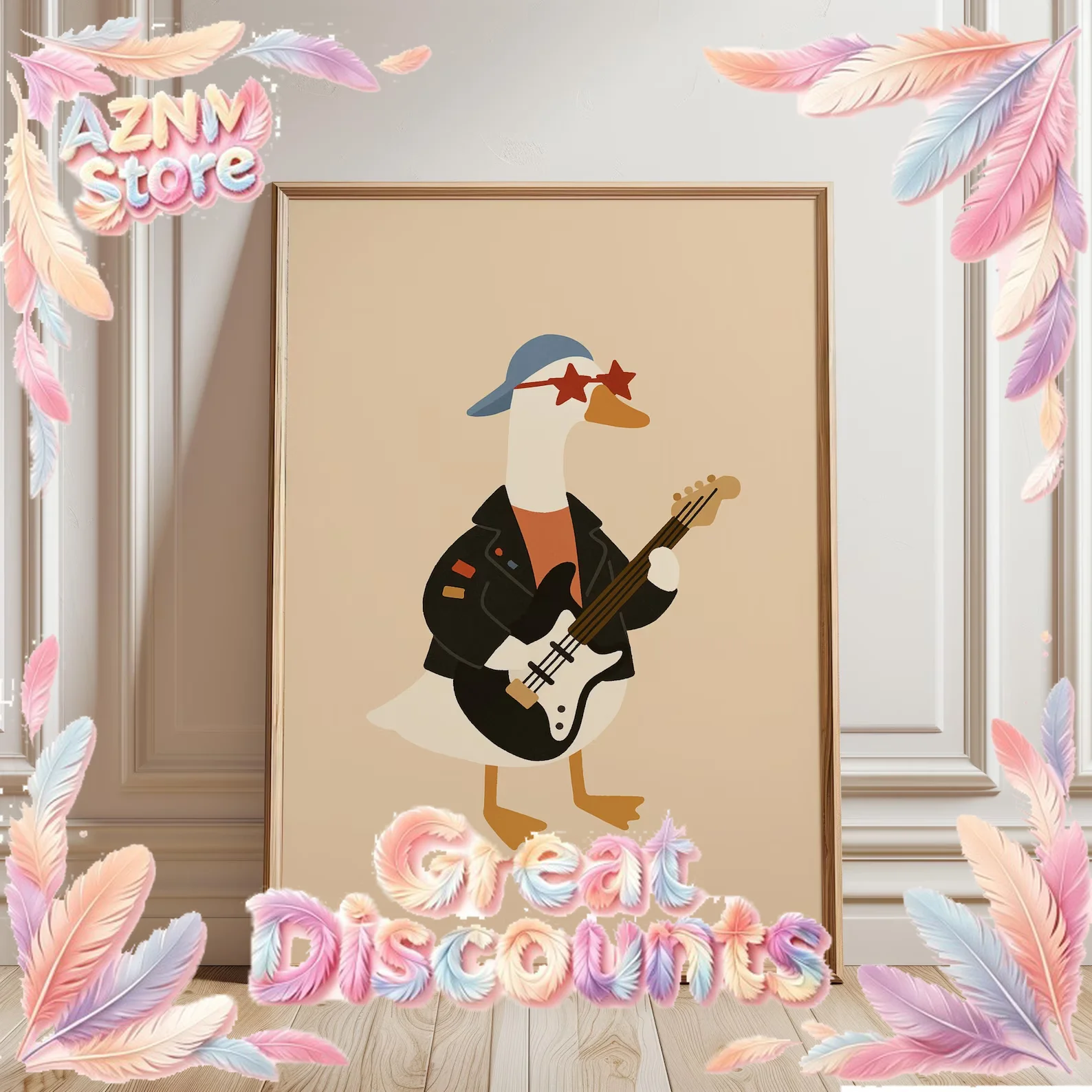 2026 Cool Rocker Duck Wall Art Baby Boy Nursery Dec Printable Funny Animal Guitar Poster Kids Room Digital Download Boy Room Art