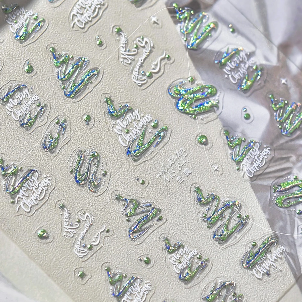 Sprankelend goud zilver lint ontwerp kerstboom sterren 3D zelfklevende nail art stickers xmas winter mooie manicure stickers