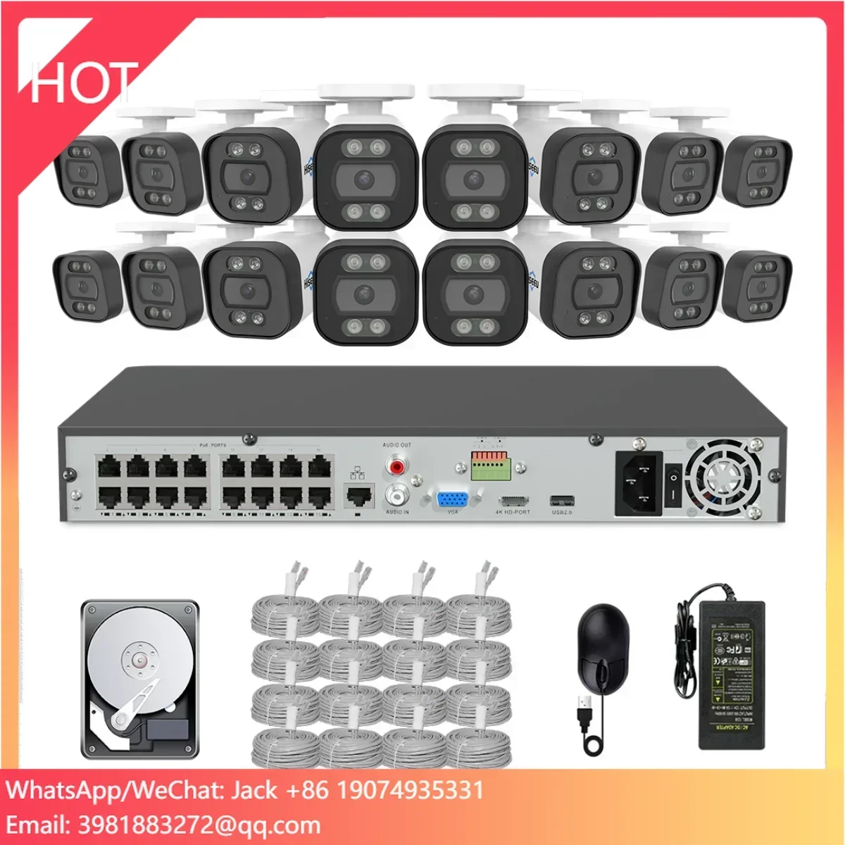 Hiseeu H.265 16CH 8MP IP POE Active Deterrence Camera System OEM Two Way Audio Security Bullet Network Camera CCTV 4K NVR Kit