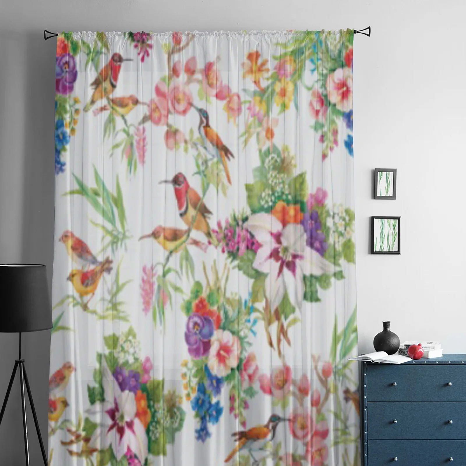 Flower Bird Tulle Sheer Curtains for Living Room Decoration Curtain for the Room Bedroom Kitchen Voile Organza Curtains