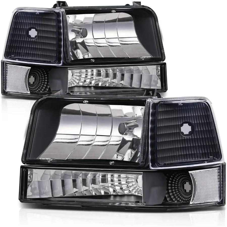 

Фары в сборе с угловыми лампами бампера для 19921996 Bronco F150 F250 F350, совместимые с черными сторонами водителя и пассажира