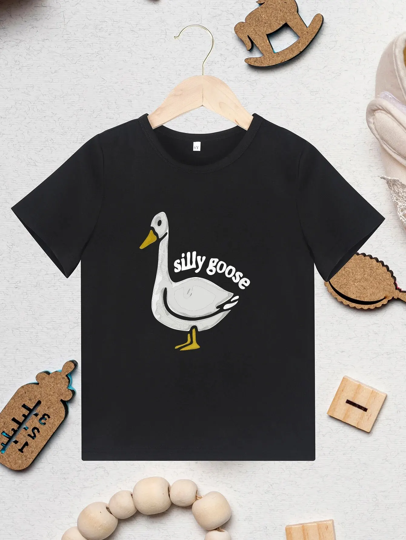 Cartoon Silly Goose Print Boys Girls Creative T-shirt Casual Lightweight Comfy Short Sleeve Tee Tops Kids Clothings