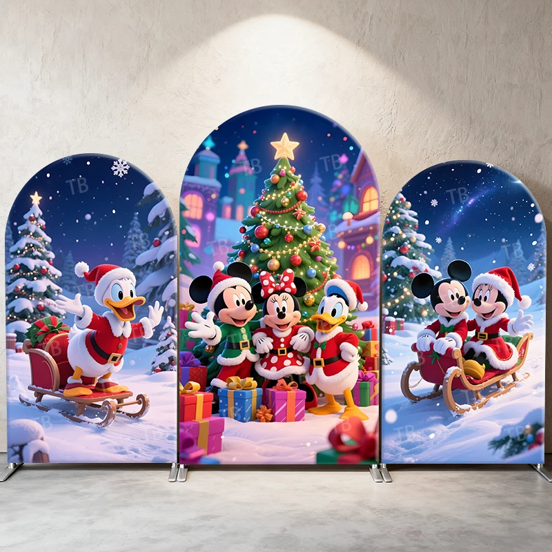 

Disney Christmas Arch Backdrop Cover Mickey Minnie Donald Festive Theme for Birthday Party, Event Decoration & Photo Booth Prop