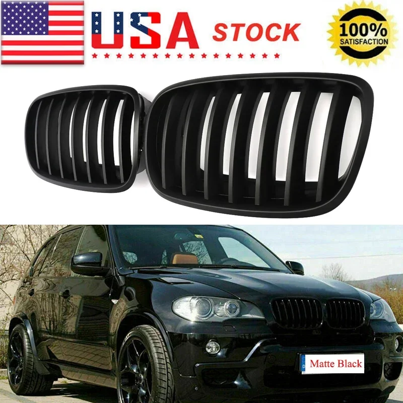 

Car Front Hood Grill Kidney Grilles Racing Grill Auto AccessoriesPair For BMW X5 X6 E70 E71 2007-2013 Matte Black Grill