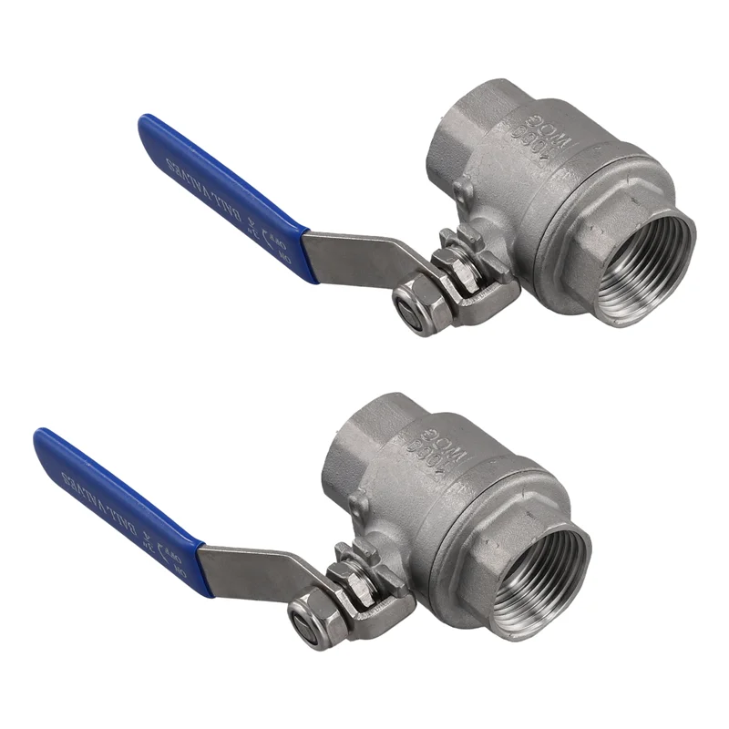 AA01-2PCS 304 صمام كروي من الفولاذ المقاوم للصدأ 2P صمام كروي كامل المنفذ صمام أنثى صمامات مقبض الفينيل